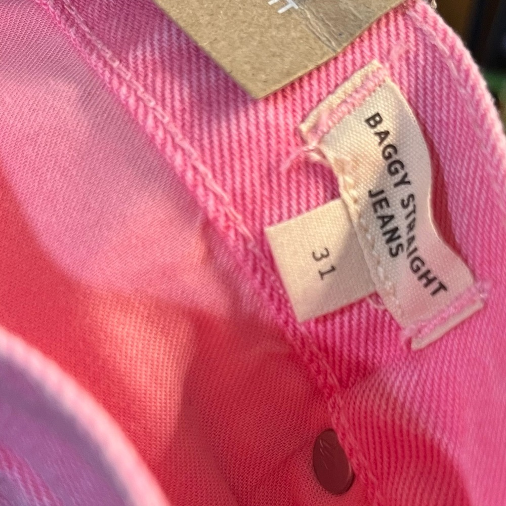 Madewell Baggy Straight Jeans: Garment Dyed Edition in Retro Pink - Picture 13 of 14